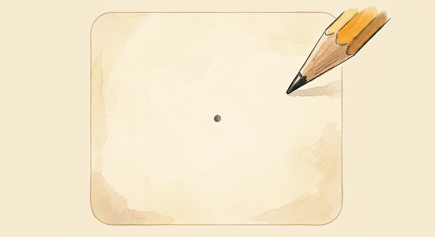 A single sharp graphite dot on cream paper. Pencil tip just lifting away from the page.
