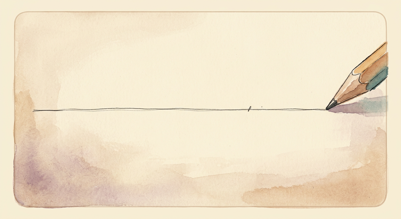 A single horizontal pencil line drawn across cream paper, with a small tick mark indicating a being.