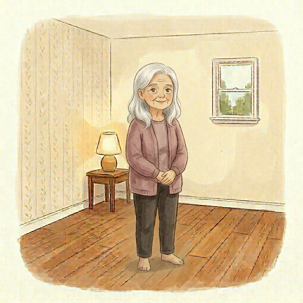 The woman as an elderly woman.